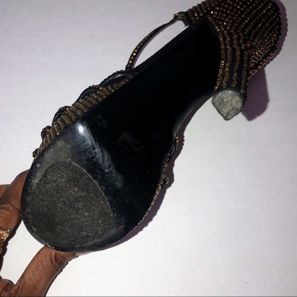 BLack and gold rhinestone platform heel 9 - Picture 5 of 5